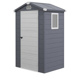 4.4' x 3.3' Garden Storage Shed, Outdoor Storage Patio Shed with Aluminum Frame, Galvanized Foundation Kit, Latched Door, Air Vents, Window for Backyard, Lawn, Grey