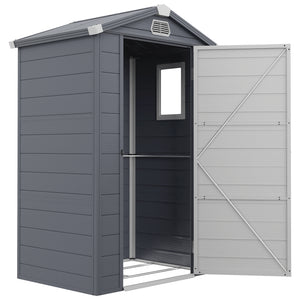 4.4' x 3.3' Garden Storage Shed, Outdoor Storage Patio Shed with Aluminum Frame, Galvanized Foundation Kit, Latched Door, Air Vents, Window for Backyard, Lawn, Grey