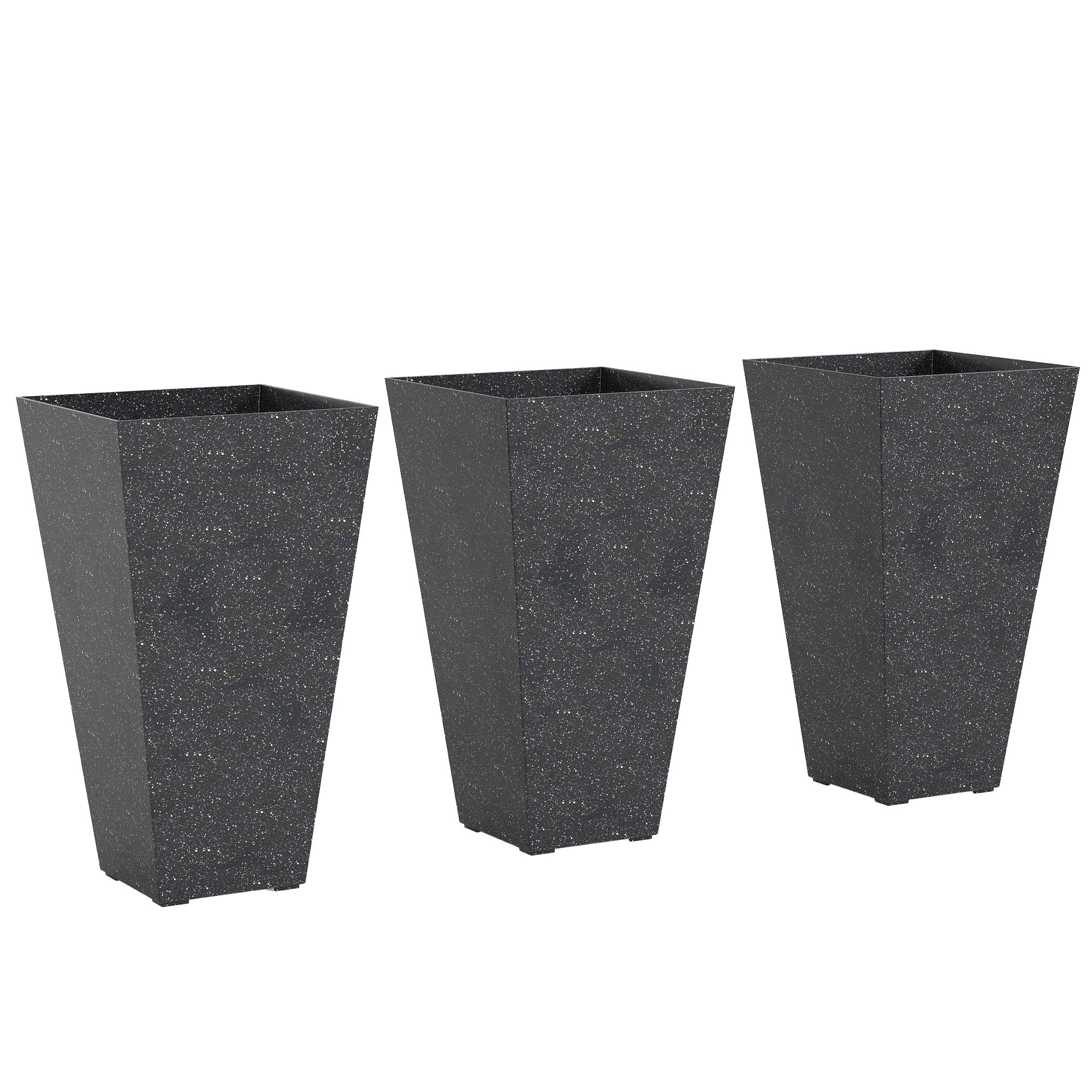 black plastic plant pots large Outsunny 28" Tall Planters, Set of 3 Plastic Flower Pots with Marble Finish and Drainage Holes, Stackable Taper Planters, Black