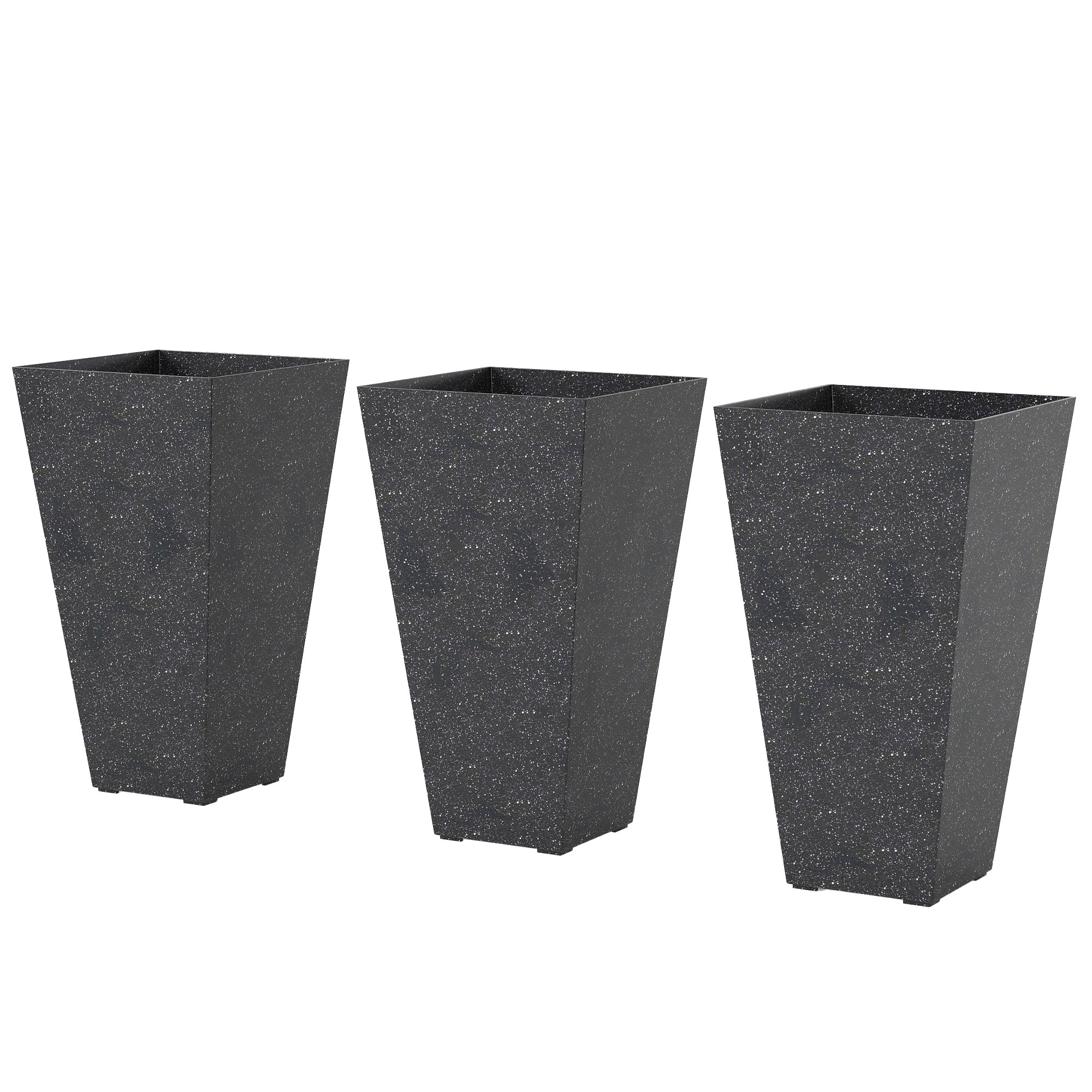 plastic tall plants Outsunny 28" Tall Planters, Set of 3 Plastic Flower Pots with Marble Finish and Drainage Holes, Stackable Taper Planters, Black