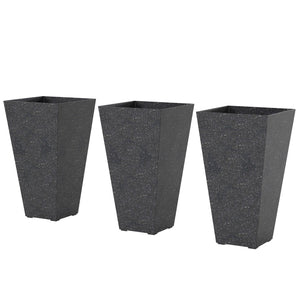 28 Inch Tall Planters for Outdoor Plants, Set of 3 Plastic Flower Pots with Marble Finish and Drainage Holes, Stackable Tapered Large Planters for Indoor Plants, Front Porch Decor, Black