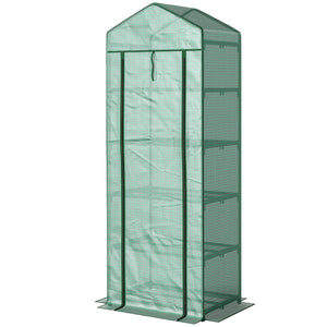 5 Tier Mini Greenhouse, Portable Outdoor Flower Stand with Shelf Clips, Indoor Greenhouse with Steel Frame, Transparent, 27.25" x 19.25" x 76", Green