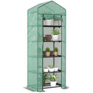 5 Tier Mini Greenhouse, Portable Outdoor Flower Stand with Shelf Clips, Indoor Greenhouse with Steel Frame, Transparent, 27.25" x 19.25" x 76", Green
