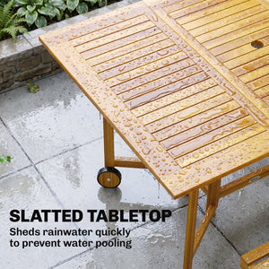 7 Pieces Garden Dining Set, Extending Dining Table and 6 Folding Chairs with Umbrella Hole, Garden Furniture Set with FSC-Certified Acacia Wood for Patio, Natural Wood