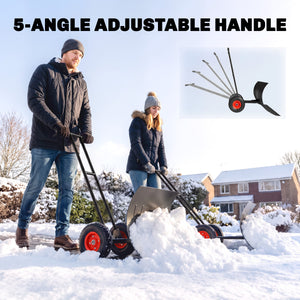 Snow Shovel with Wheels, 29" x 18" Heavy Duty Metal Snow Pusher with 5-Level Adjustable Handle, 7-Angle Blade, Bottom Wear Strip for Driveway, Sidewalks, Garden, Deck, Black