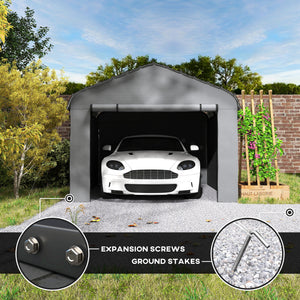 12' x 20' x 8.5' Heavy Duty Metal Carport, Waterproof Car Shelter Garage Canopy with Galvanized Metal Roof and Removable Sidewalls for Cars, Boats and Trucks, Light Grey