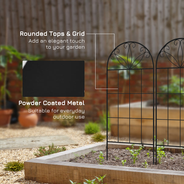 Metal Garden Trellis Pack of 2 for Climbing Plants, Arched Grid Trellis Panels, 20" x 47", Black