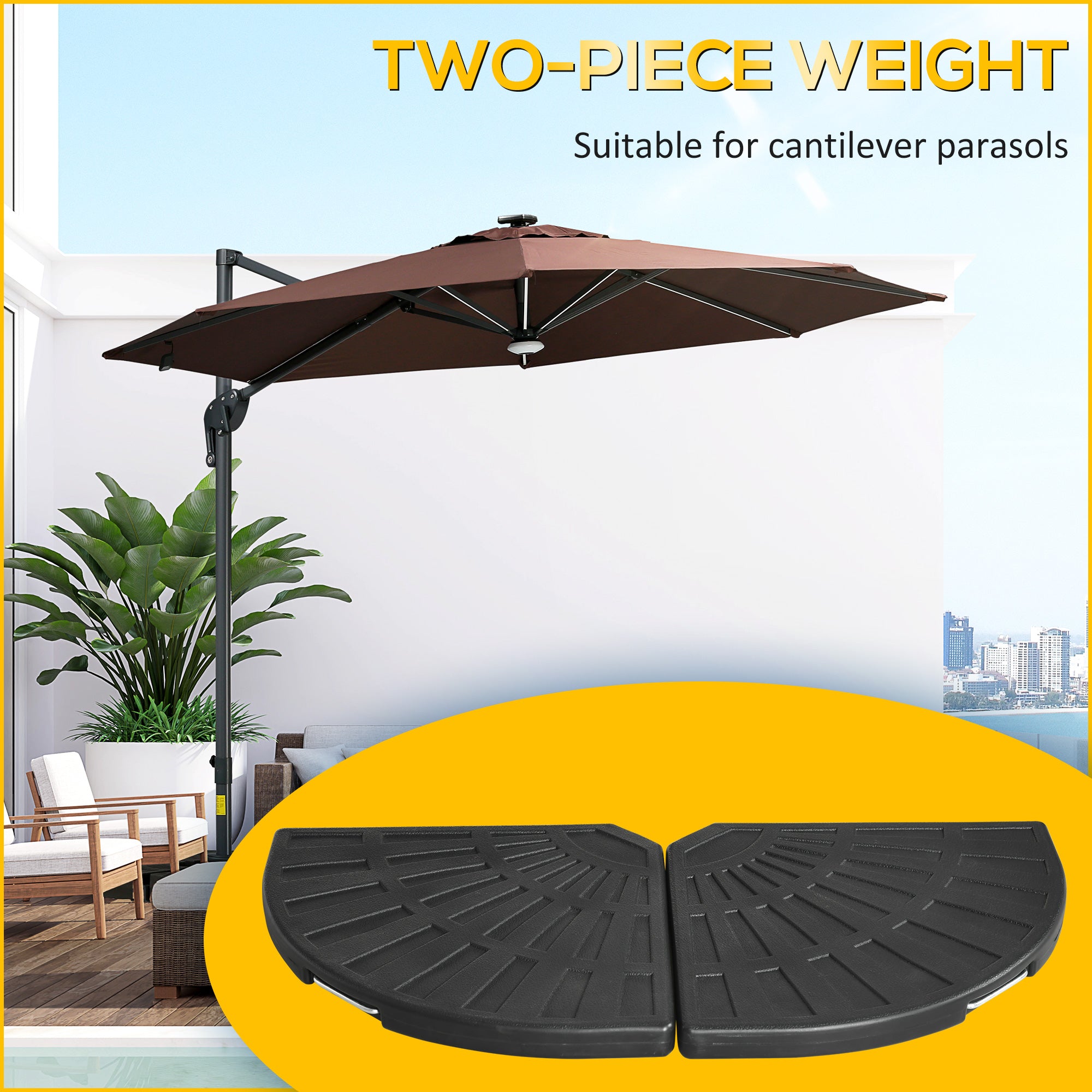 Outsunny 2-Piece Cantilever Umbrella Weights with Handles,for Cross Base, Black