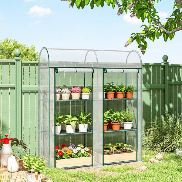 3 Tier Mini Greenhouse, Portable Greenhouse with 2 Roll-up Doors, Garden Hot House for Patio Garden Backyard, 56.3" x 18.1" x 64.6", Clear