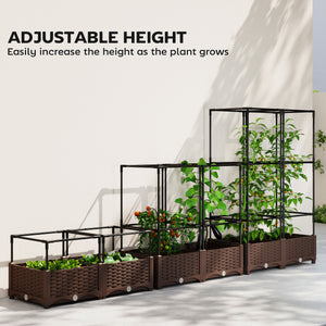 Raised Garden Bed with Trellis, 46.5" Tomato Cage with Crop Cage, Self Watering Planter Box with Drainage Holes and Plugs for Outdoor Patio Climbing Plants, Vines, Vegetables, Flowers, White