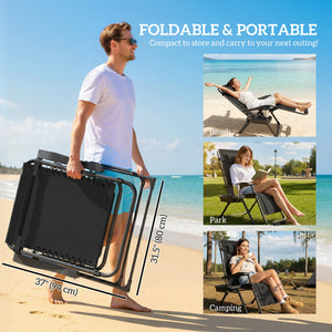 Zero Gravity Lounger Chair, Padded Folding Reclining Patio Chair with Cup Holder, Detachable Headrest, Extra Wide Seat, 400 LBS Capacity for Pool, Camping, Black