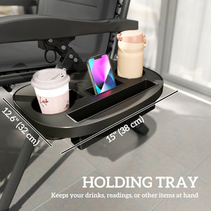 Zero Gravity Lounger Chair, Padded Folding Reclining Patio Chair with Cup Holder, Detachable Headrest, Extra Wide Seat, 400 LBS Capacity for Pool, Camping, Black