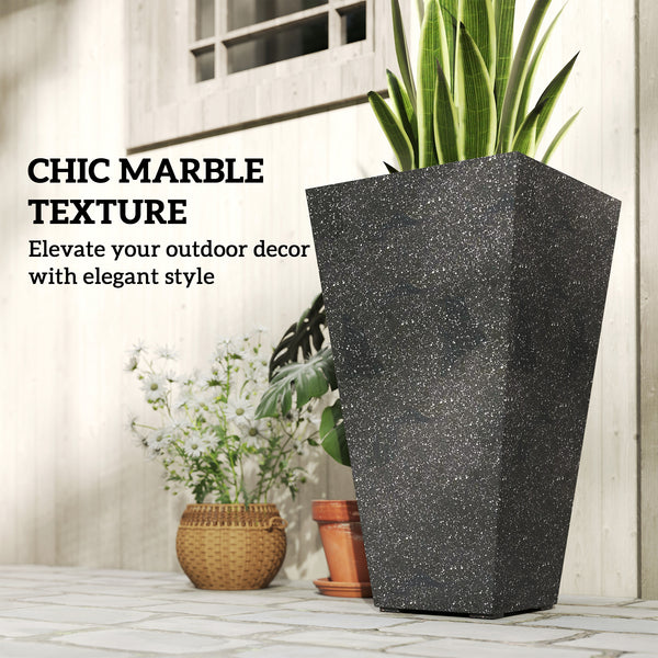 plastic large planter Outsunny 28" Tall Planters, Set of 3 Plastic Flower Pots with Marble Finish and Drainage Holes, Stackable Taper Planters, Black