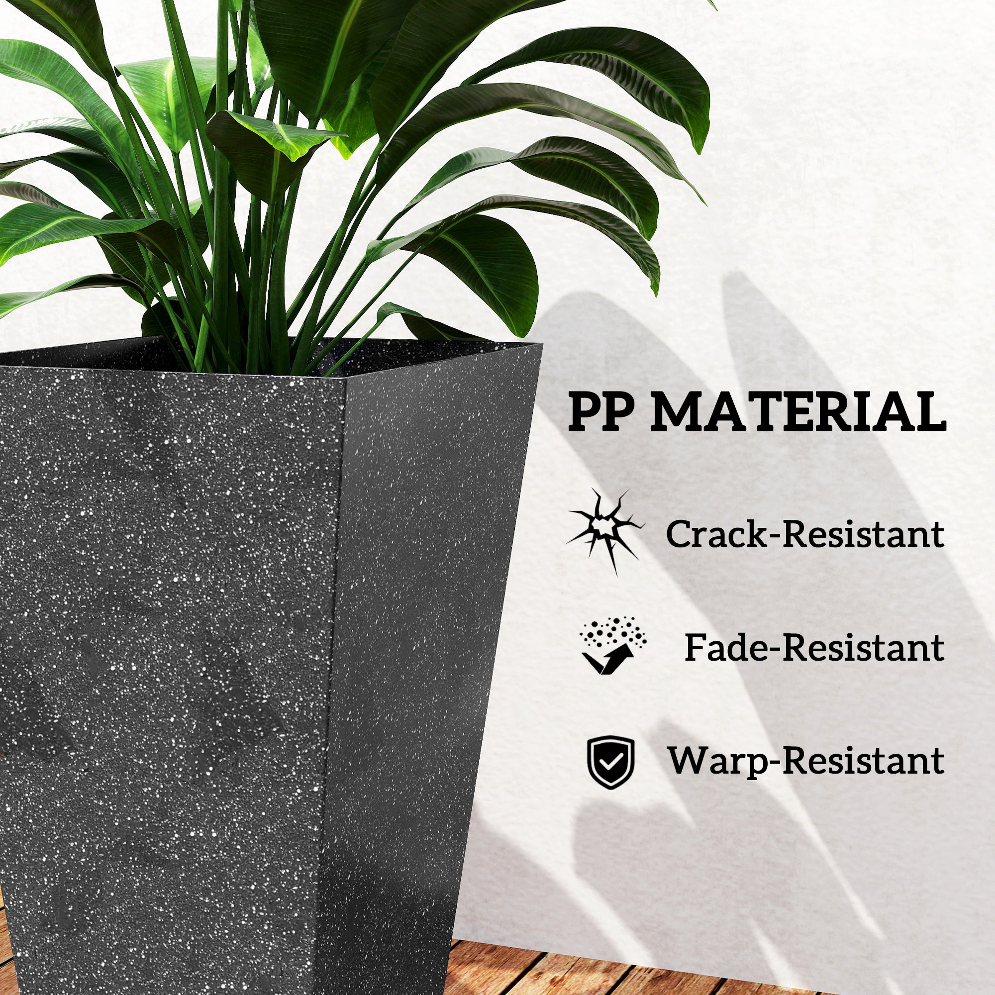 outdoor tall planter pot Outsunny 28" Tall Planters, Set of 3 Plastic Flower Pots with Marble Finish and Drainage Holes, Stackable Taper Planters, Black