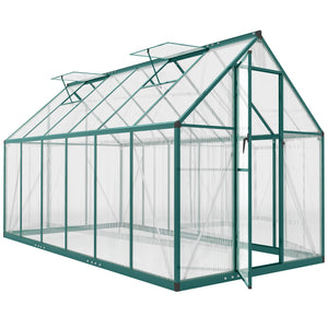 11x6 ft Polycarbonate Greenhouse with Swing Door and Two Adjustable Roof Vents, Aluminum Walk-in Greenhouse Outdoor Greenhouse for Patio Garden Backyard, Dark Green