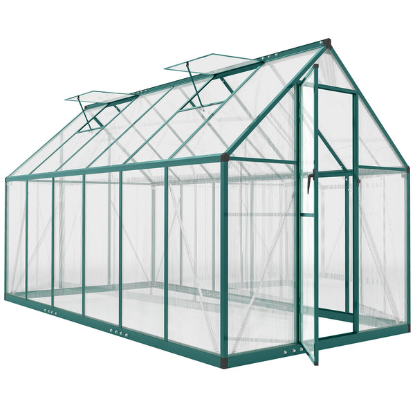 11x6 ft Polycarbonate Greenhouse with Swing Door and Two Adjustable Roof Vents, Aluminum Walk-in Greenhouse Outdoor Greenhouse for Patio Garden Backyard, Dark Green