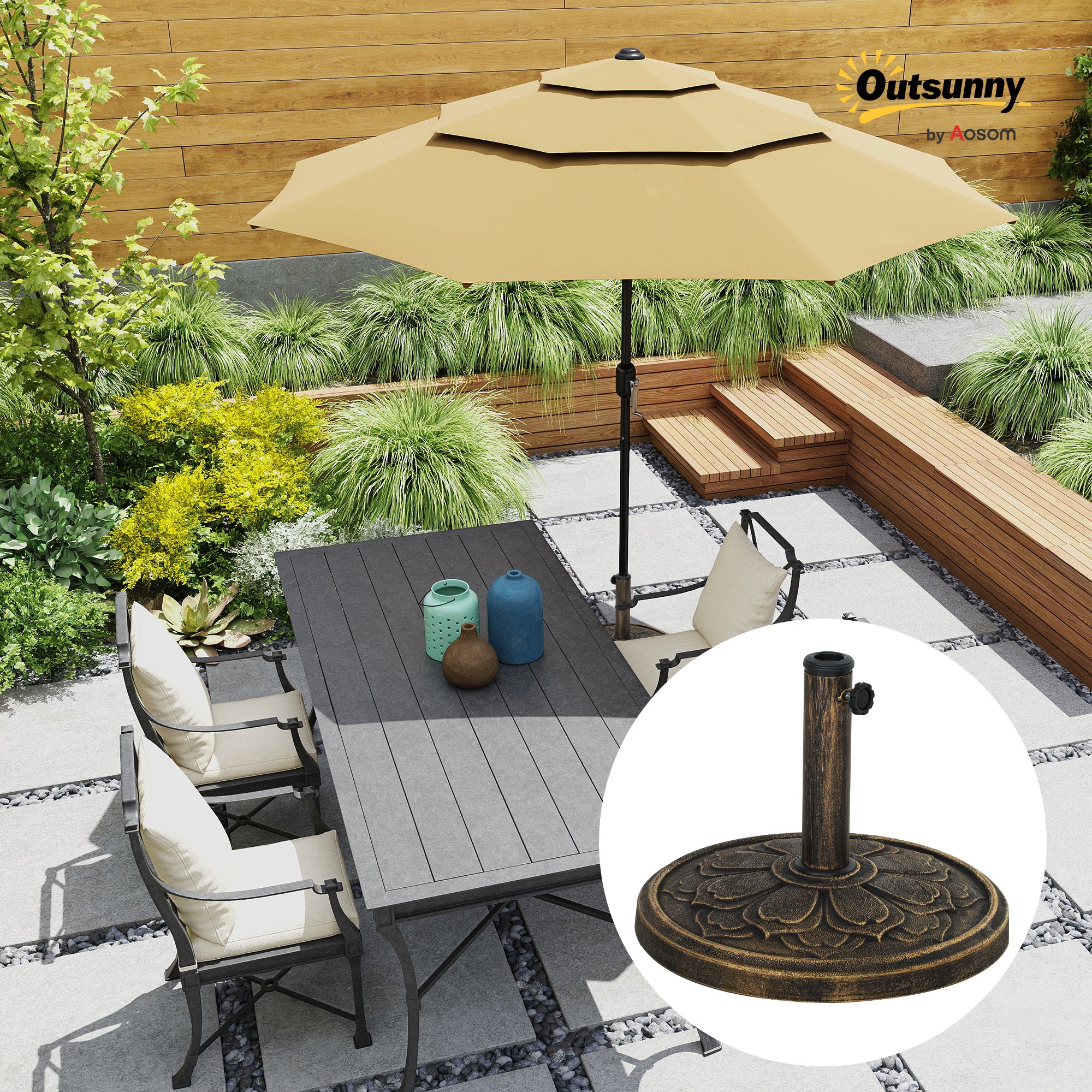 11 ft patio umbrella base Outsunny Round Patio Umbrella Base, 26 lbs Resin Outdoor Umbrella Stand Base, Patio Umbrella Stand for 1.3"/1.5"/1.9" Umbrella Poles for Outdoor, Lawn