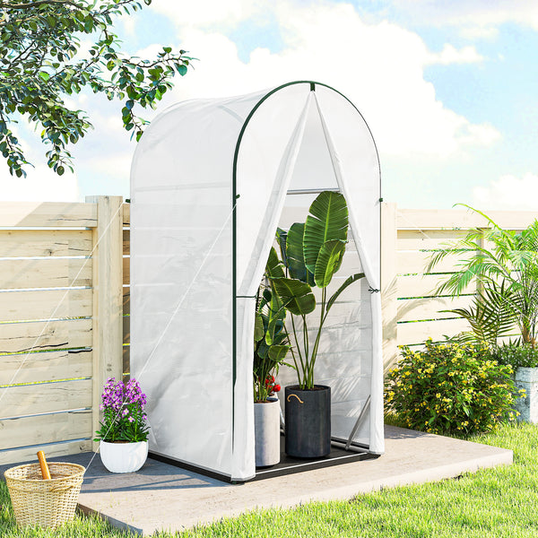 Mini Greenhouse, Portable Green House with Roll-Up Door, PE Base, Small Greenhouse for Garden Patio, 100 x 100 x 195 cm, White
