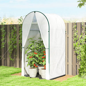 Mini Greenhouse, Portable Green House with Roll-Up Door, PE Base, Small Greenhouse for Garden Patio, 100 x 100 x 195 cm, White