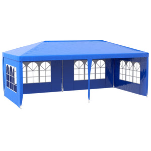 Outsunny 10' x 20' Large Party Tent, Outdoor Event Shelter, Gazebo Canopy with 4 Removable Window Sidewalls for Weddings, Blue