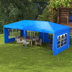 Outsunny 10' x 20' Large Party Tent, Outdoor Event Shelter, Gazebo Canopy with 4 Removable Window Sidewalls for Weddings, Blue