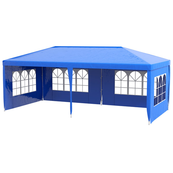 Outsunny 10' x 20' Large Party Tent, Outdoor Event Shelter, Gazebo Canopy with 4 Removable Window Sidewalls for Weddings, Blue