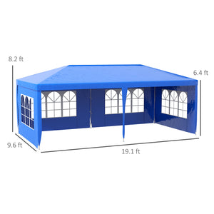 Outsunny 10' x 20' Large Party Tent, Outdoor Event Shelter, Gazebo Canopy with 4 Removable Window Sidewalls for Weddings, Blue