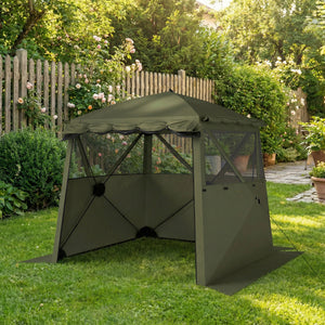 2 x 2 m Pop Up Gazebo with Awning, Waterproof Instant Shelter for Garden BBQ, Fishing, Camping, Easy Setup Garden Gazebo with Sides, Mesh Windows & Carry Bag, Army Green