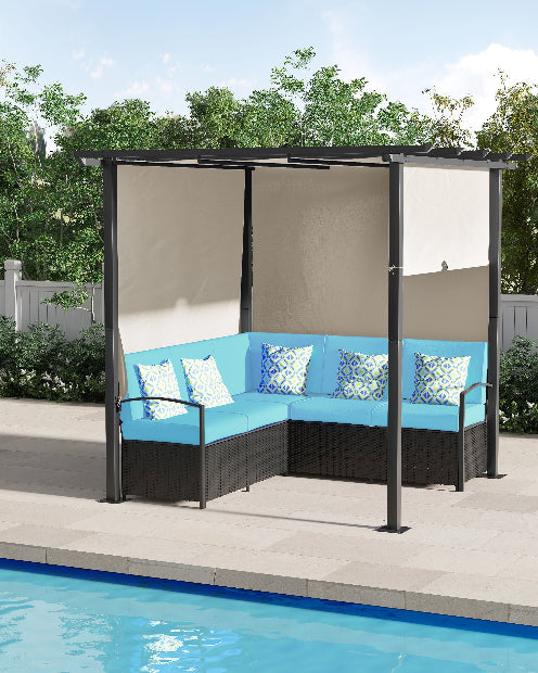 rattan sofa with pergola