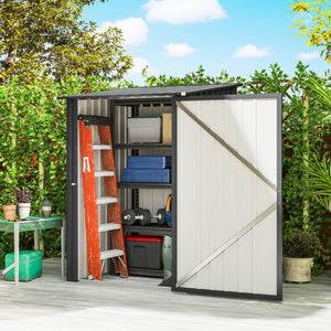 3.3ft x 3.4ft Lean to Garden Shed, Metal Outdoor Storage Shed with Single Lockable Door, Tool Storage Shed for Garden, Patio, Dark Grey