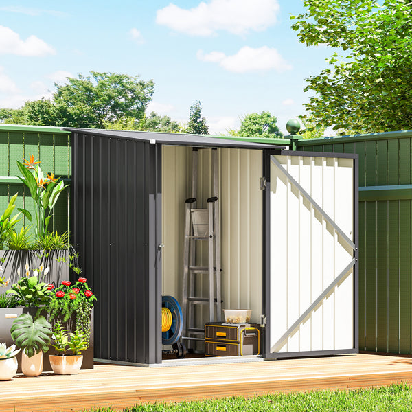 3.3ft x 3.4ft Lean to Garden Shed, Metal Outdoor Storage Shed with Single Lockable Door, Tool Storage Shed for Garden, Patio, Dark Grey