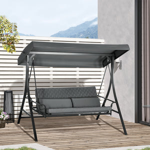 3 Person Porch Swing Bed, Outdoor Patio Swing Chair Bench Hammock with Adjustable Canopy, Cushions, Pillows for Porch and Backyard, Dark Grey