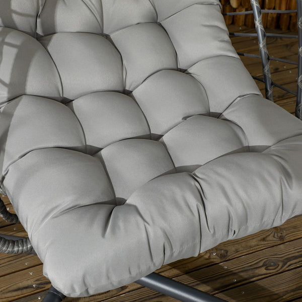 Outdoor Rattan Swing Chair with Foldable Basket and Cushion, Garden Patio Hanging Egg Chair with Metal Stand, Headrest for Indoor and Outdoor, Light Grey