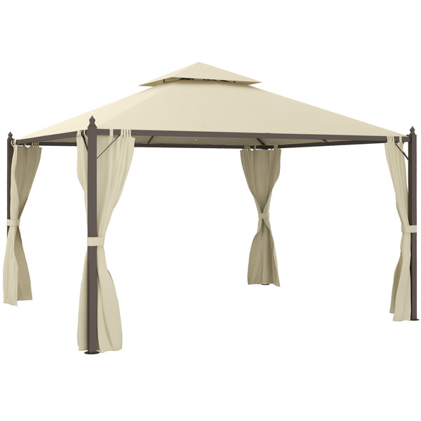 10' x 12' Steel Outdoor Patio Gazebo with Polyester Privacy Curtains, Two-Tier Roof for Air, Large Design