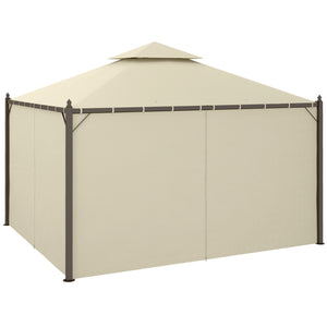 10' x 12' Steel Outdoor Patio Gazebo with Polyester Privacy Curtains, Two-Tier Roof for Air, Large Design