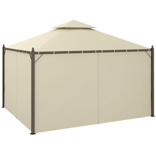 10' x 12' Steel Outdoor Patio Gazebo with Polyester Privacy Curtains, Two-Tier Roof for Air, Large Design