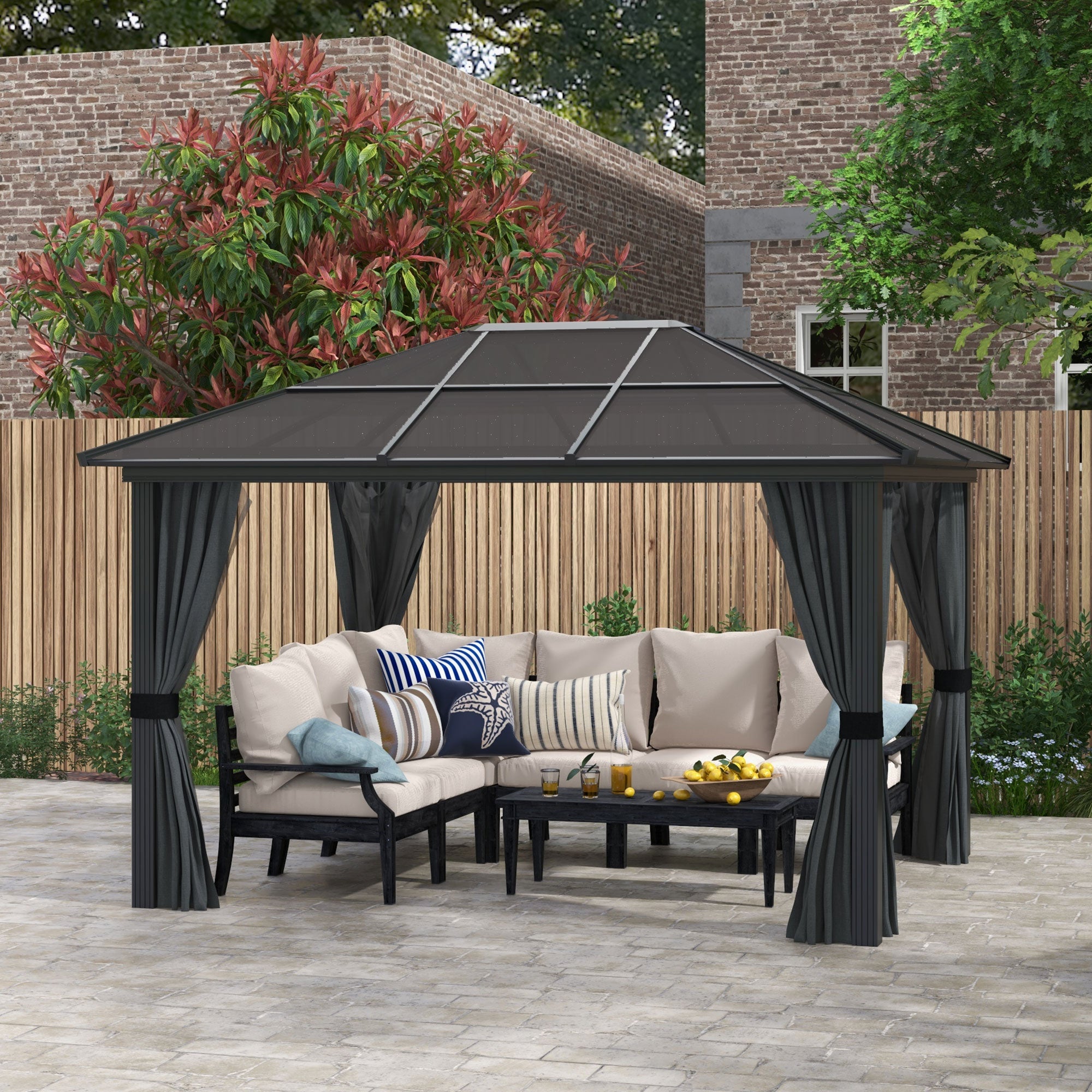 x Hardtop Gazebo Canopy with Polycarbonate Roof, Aluminium