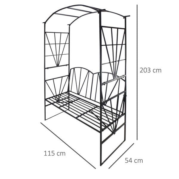 Garden Bench, 2 Seater Outdoor Patio Bench, Metal Garden Loveseat with Arch for Vines and Climbing Plants for Outdoor Space, Black