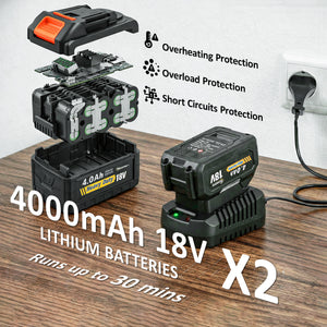 Leaf Blower Cordless with 2 x 4000mAh Batteries & Charger, 36V Lightweight Garden Blower with 1000W Brushless Motor, Turbo Boost and 3 Speed Levels for Leaves, Snow, Dust, Debris Removal