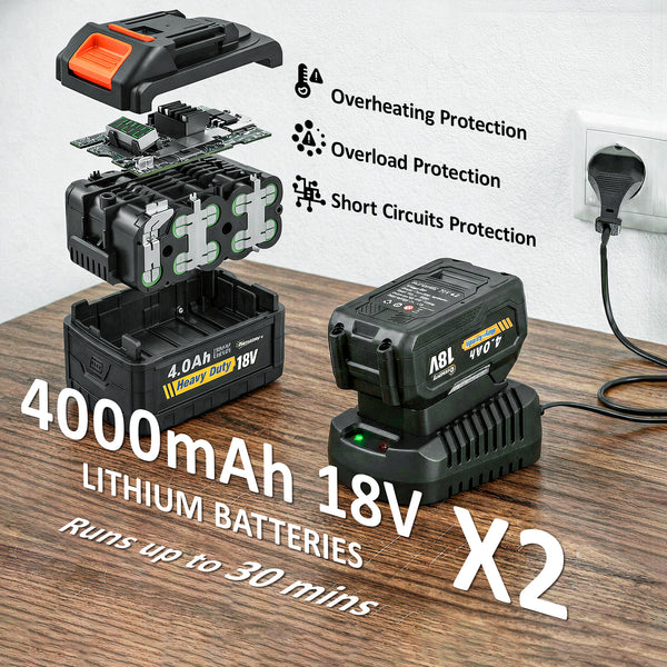 Leaf Blower Cordless with 2 x 4000mAh Batteries & Charger, 36V Lightweight Garden Blower with 1000W Brushless Motor, Turbo Boost and 3 Speed Levels for Leaves, Snow, Dust, Debris Removal