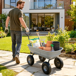Steel Garden Cart with Handle and 10" Pneumatic Tires, Utility Wagon Cart for Garden, Patio, Lawn, 551 lbs Capacity, Grey