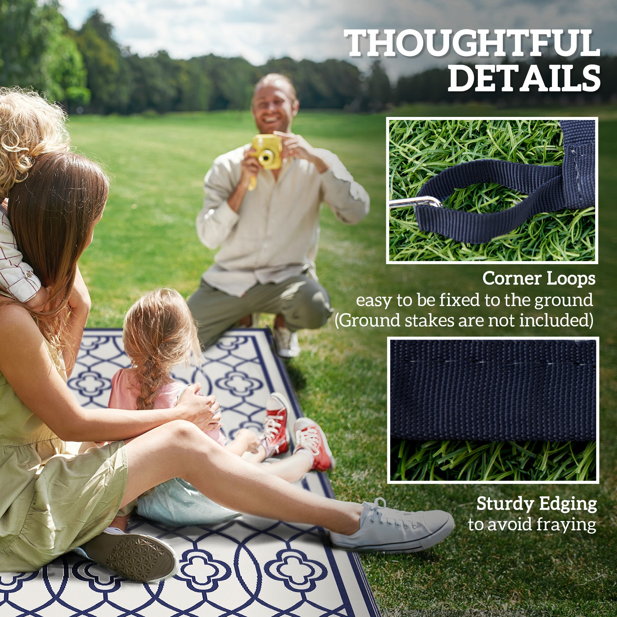 Outsunny 9' x 18' Reversible Waterproof Outdoor Rug, Blue & White