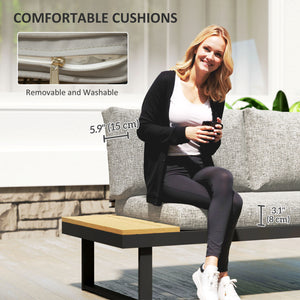 3 Pieces Sectional Patio Furniture Set with 2 Loveseats, WPC Coffee Table, L Shaped Aluminum Outdoor Furniture Sofa Set with Removable Backs, Thick Cushions, Light Grey