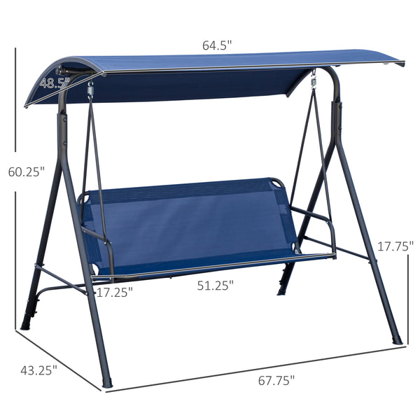 Outsunny 3-Person Porch Swing with Stand, Outdoor Swing for Patio Porch with Adjustable Tilt Canopy and Comfortable Swing Bench-Style Seat, Steel Frame, Dark Blue