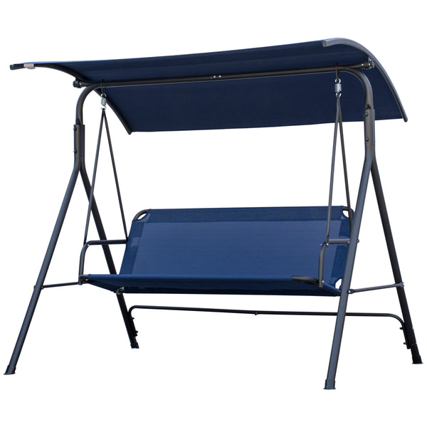 Outsunny 3-Person Porch Swing with Stand, Outdoor Swing for Patio Porch with Adjustable Tilt Canopy and Comfortable Swing Bench-Style Seat, Steel Frame, Dark Blue