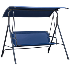 Outsunny 3-Person Porch Swing with Stand, Outdoor Swing for Patio Porch with Adjustable Tilt Canopy and Comfortable Swing Bench-Style Seat, Steel Frame, Dark Blue