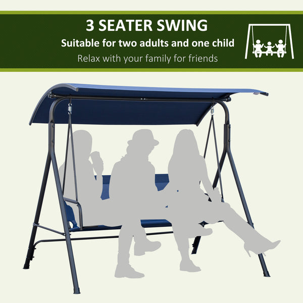 Outsunny 3-Person Porch Swing with Stand, Outdoor Swing for Patio Porch with Adjustable Tilt Canopy and Comfortable Swing Bench-Style Seat, Steel Frame, Dark Blue