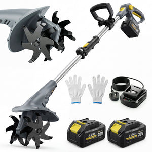 Cordless Tiller, 18V Electric Garden Rotavator with 2 x 4000mAh Batteries, Charger, 20cm Tilling Width & 18cm Depth, 4 Blades, Aluminium Shaft, Adjustable Handle for Weeding, Loosening Soil