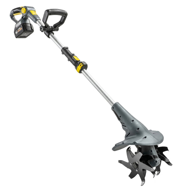 Cordless Tiller, 18V Electric Garden Rotavator with 2 x 4000mAh Batteries, Charger, 20cm Tilling Width & 18cm Depth, 4 Blades, Aluminium Shaft, Adjustable Handle for Weeding, Loosening Soil