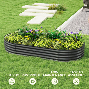 Galvanised Raised Beds for Garden, Metal Elevated Planter Box with Safety Edging, Easy DIY for Growing Flowers, Herbs, Succulents, 180 x 90 x 30cm, Dark Grey